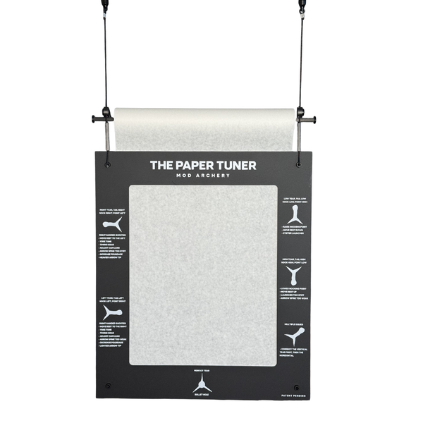 the Paper Tuner bow tuning system hanging from a mount