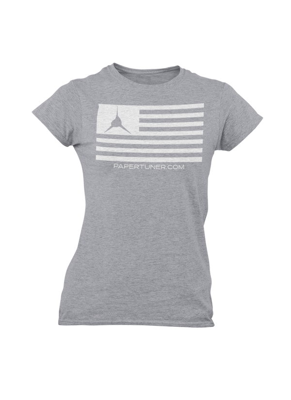Womans Grey Paper Tuner Flag T-Shirt