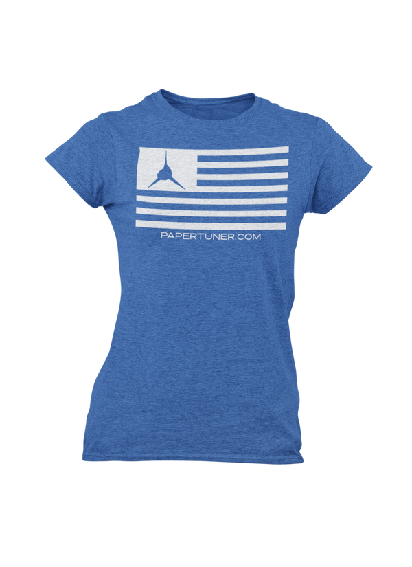 Womans Blue Paper Tuner Flag T-Shirt